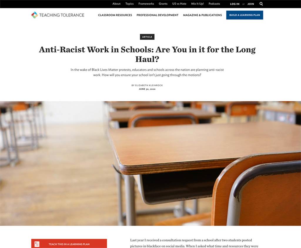 Anti-Racist Work in Schools: Are You in it for the Long Haul website screenshot