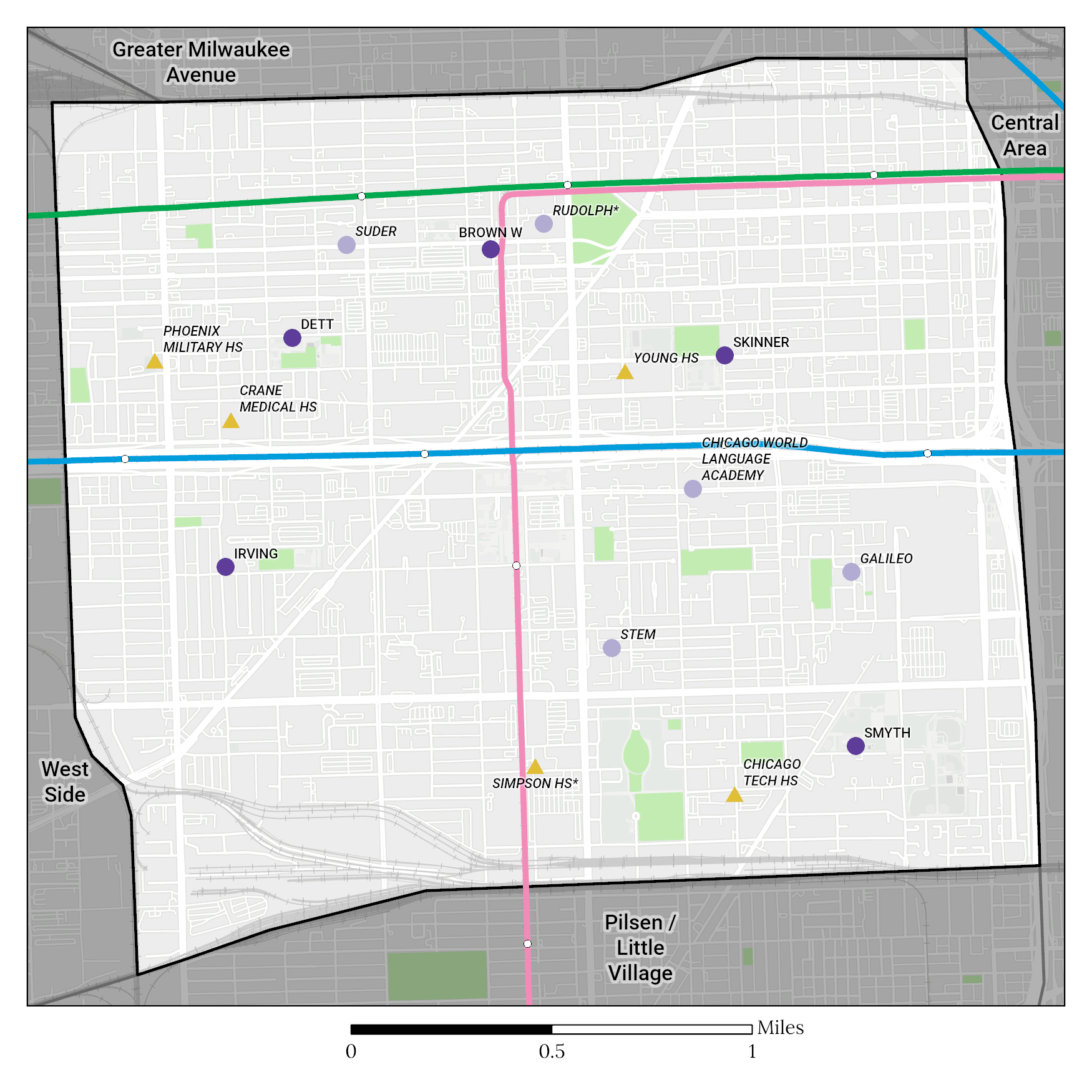 Near West Side region map