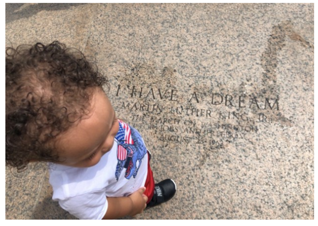 Self-Evident Truth image with child standing near 'I have a dream'