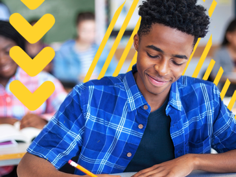 Student in classroom, studying