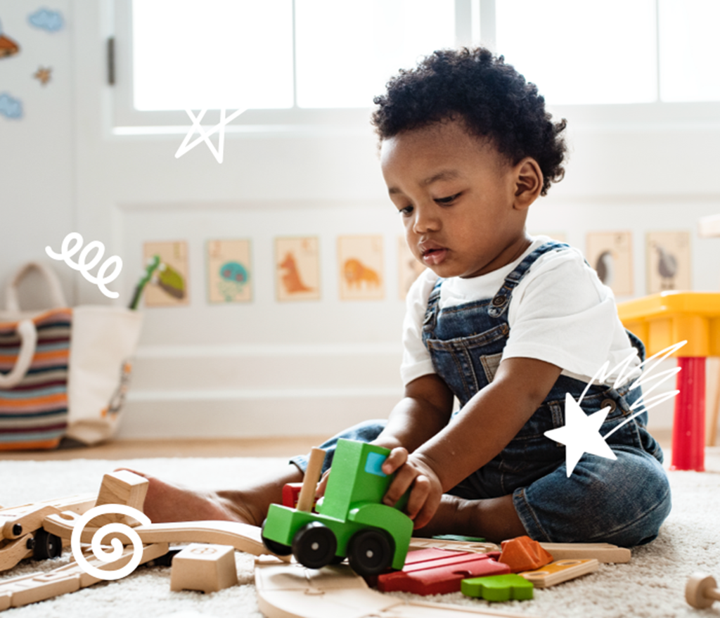 Young child playing with toys