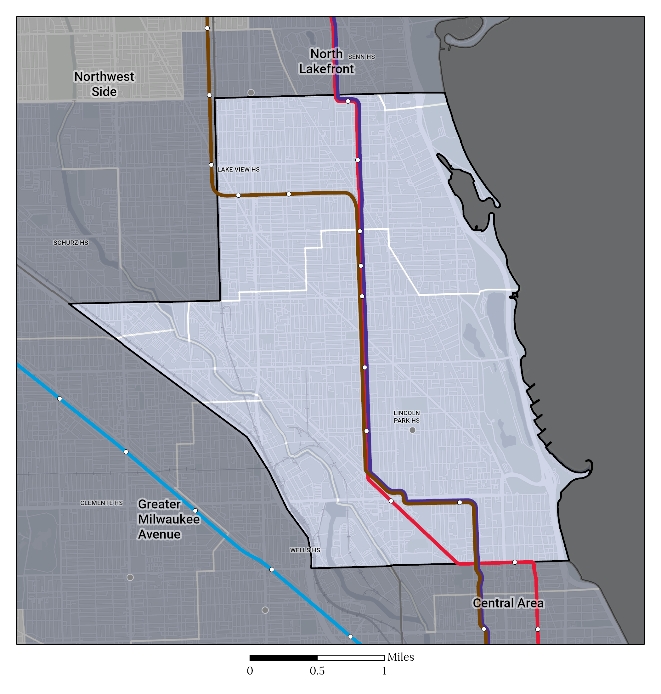 High School Attendance Area Map of Greater Lincoln Park