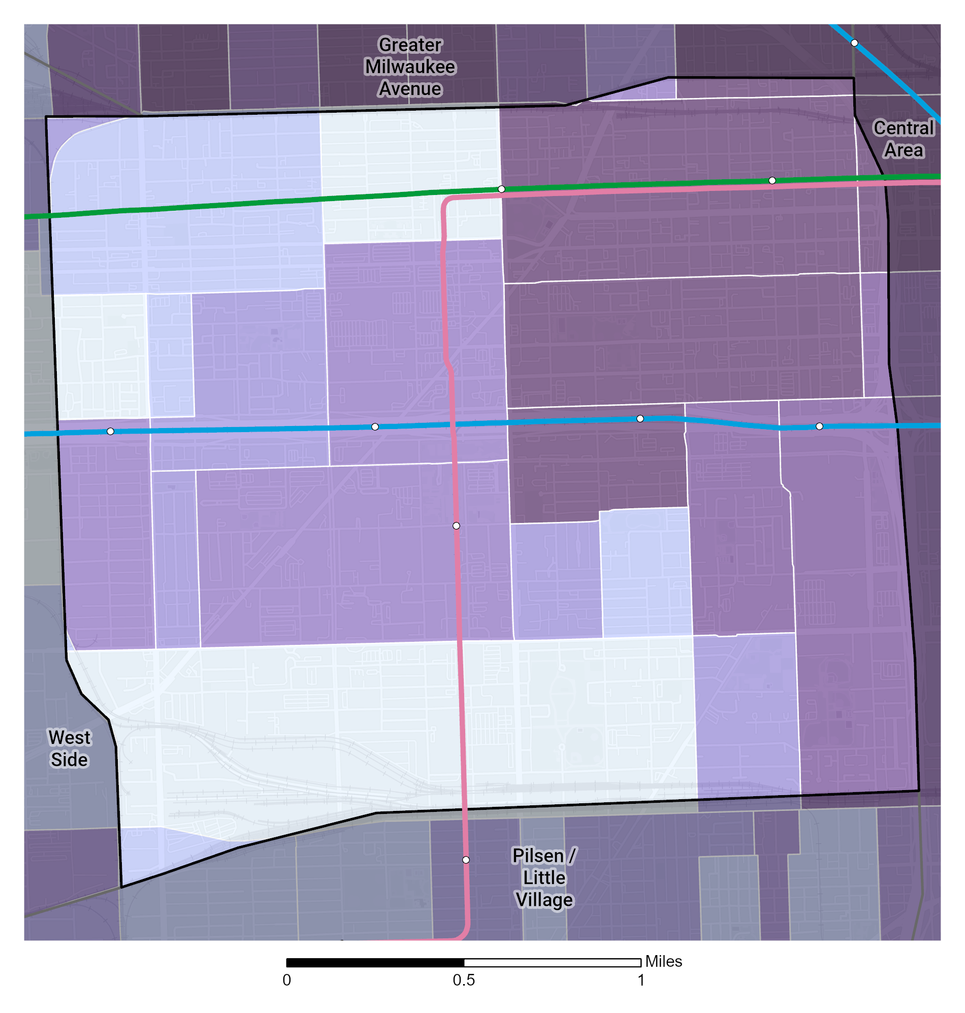 Median Household Income map Near West Side