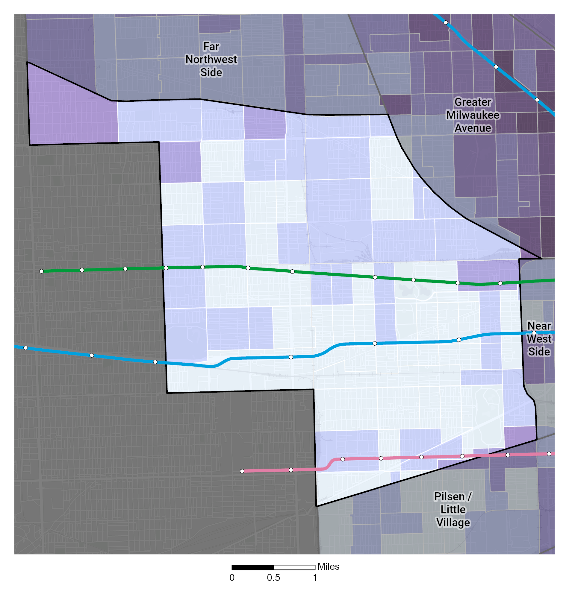 Median Household Income map of West Side