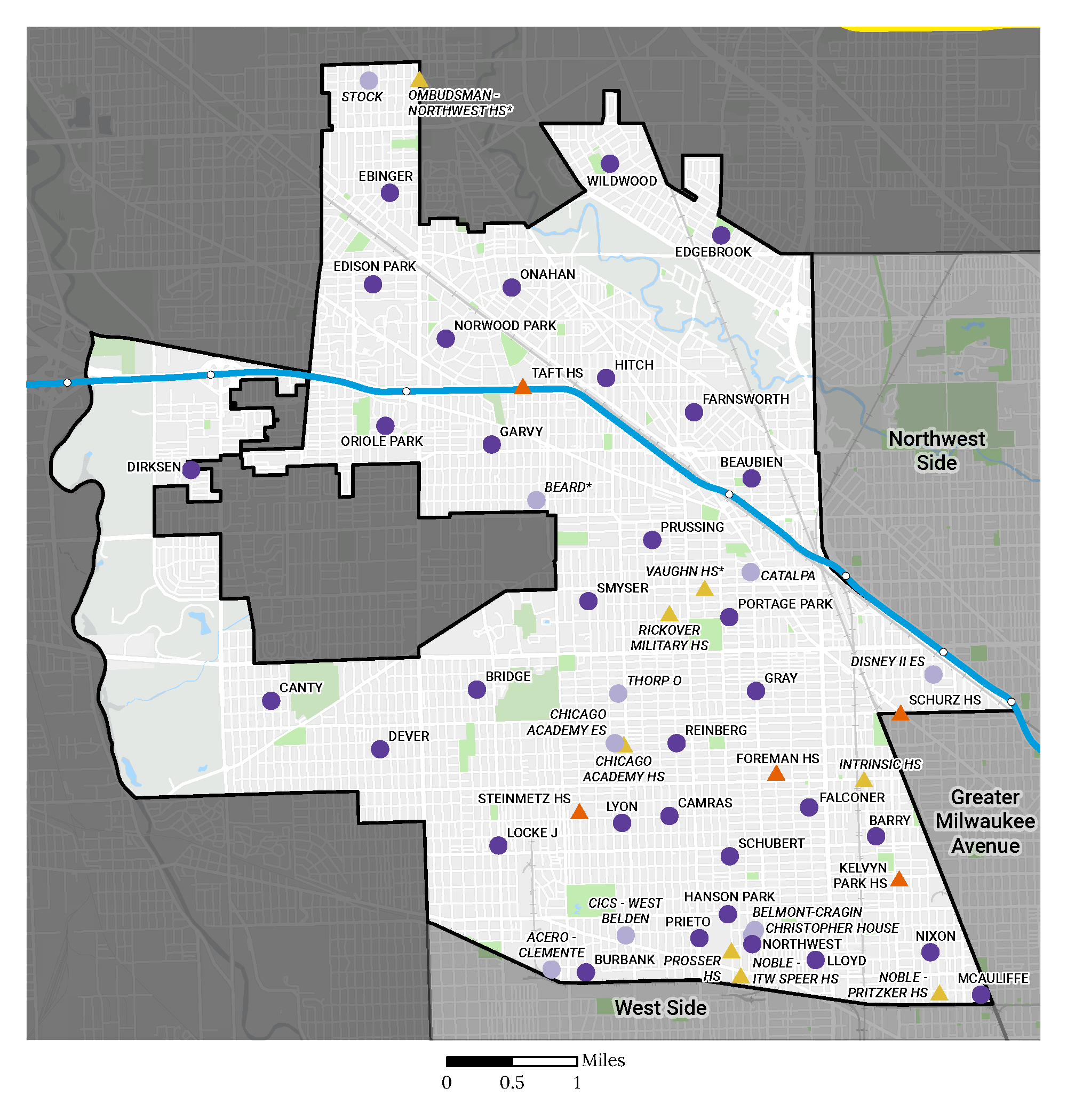 Far Northwest Side region map