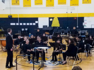 Cuckler directs the Gallistel orchestra at the state competition.