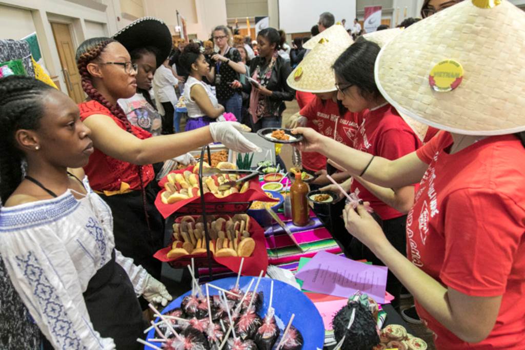 Students serving food