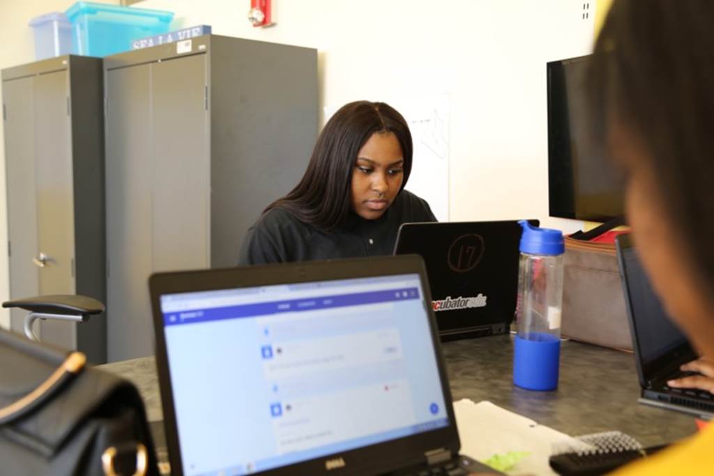 Students working on laptops