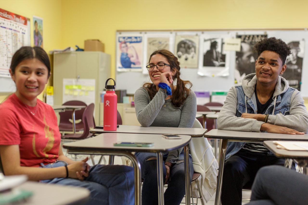 Left to Right: Hancock Students Maria M., Eveny T., and Cortez S.