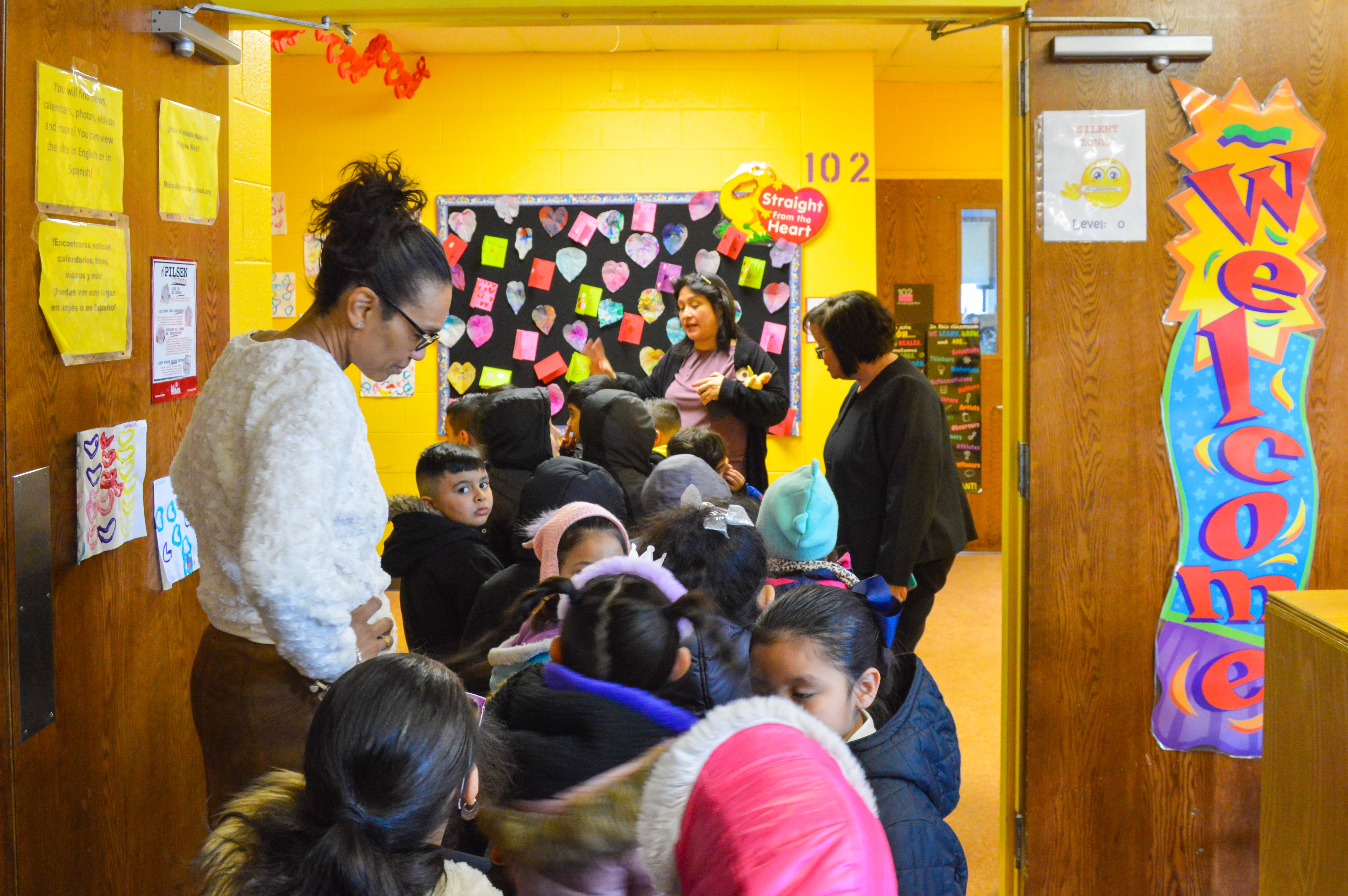 Students lining up outside of class