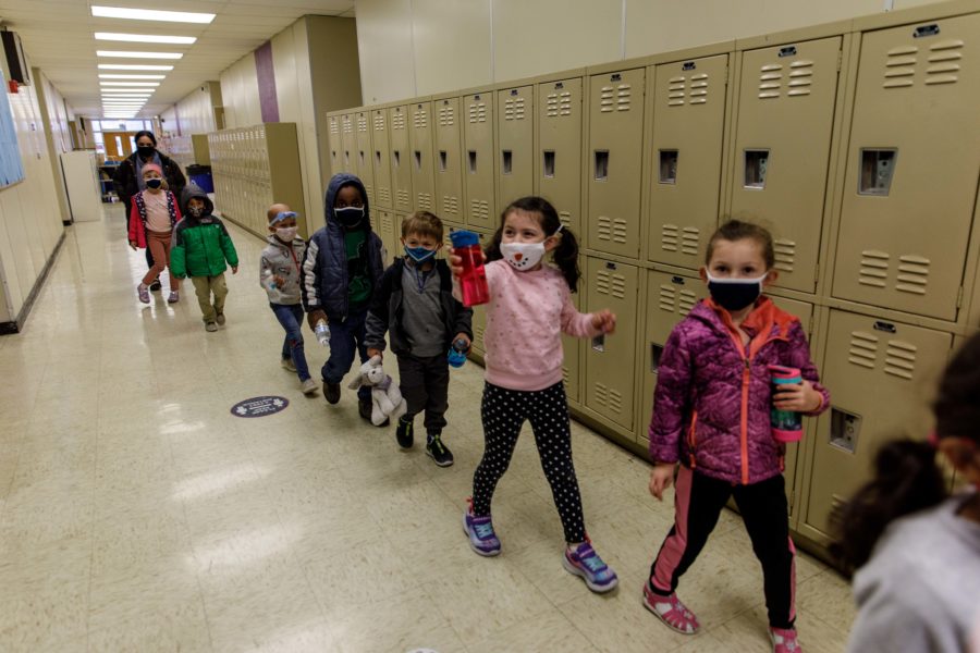 Students walking in a line