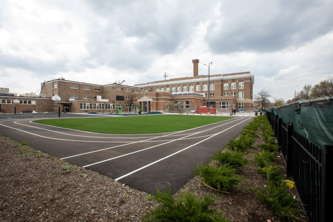 A school building courtyard