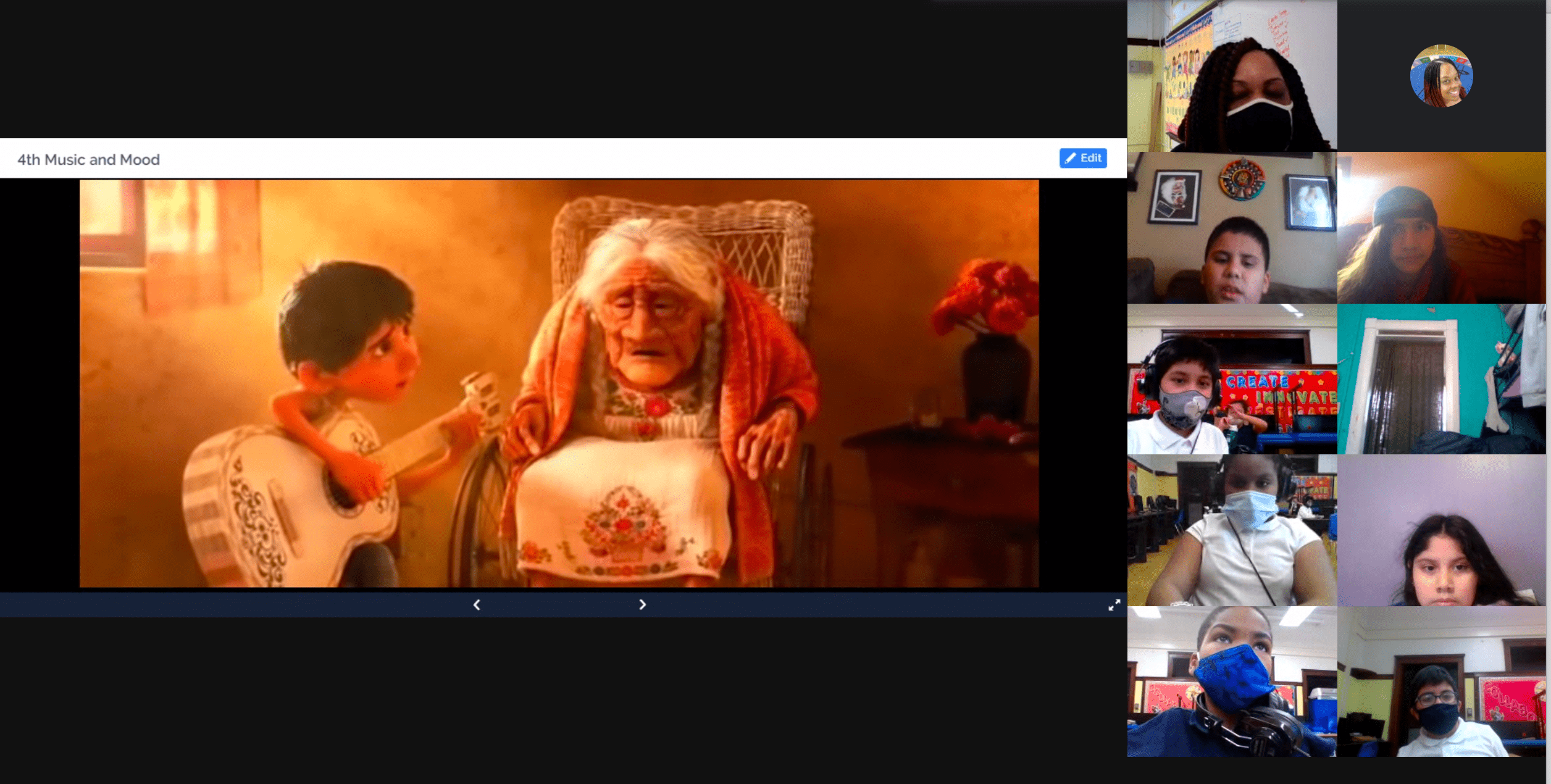 Students watching Coco movie over zoom